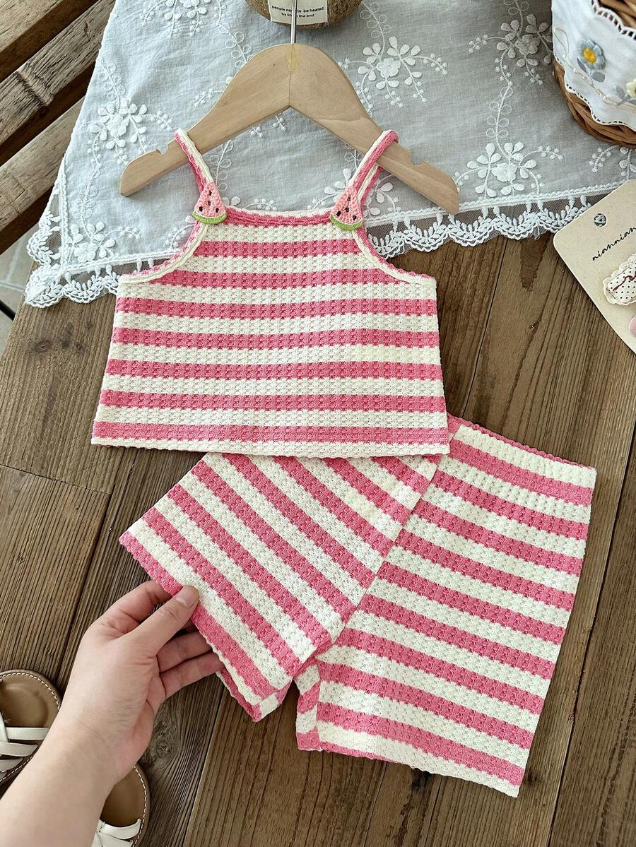 Striped Knit Camisole And Shorts Set For Baby Girls Summer Vacation Wear