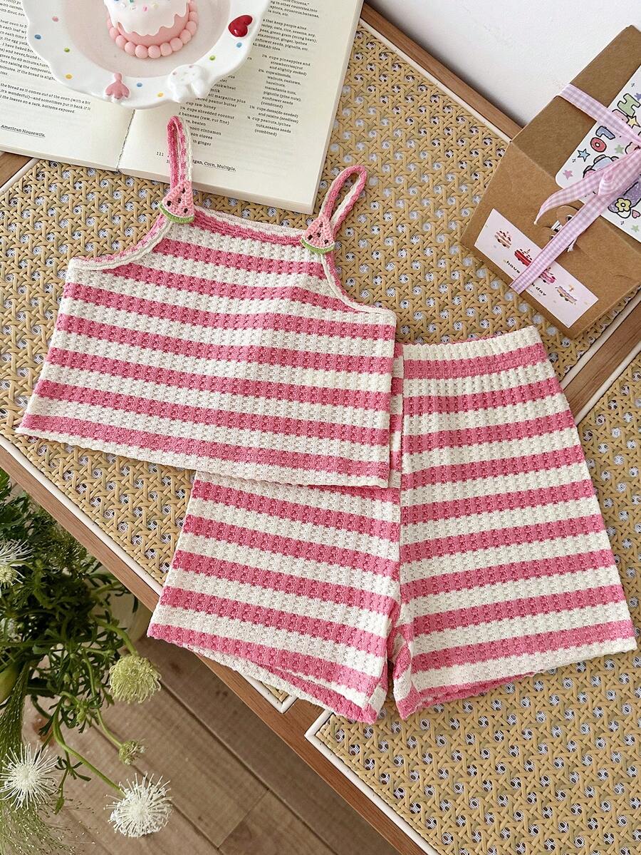 Striped Knit Camisole And Shorts Set For Baby Girls Summer Vacation Wear
