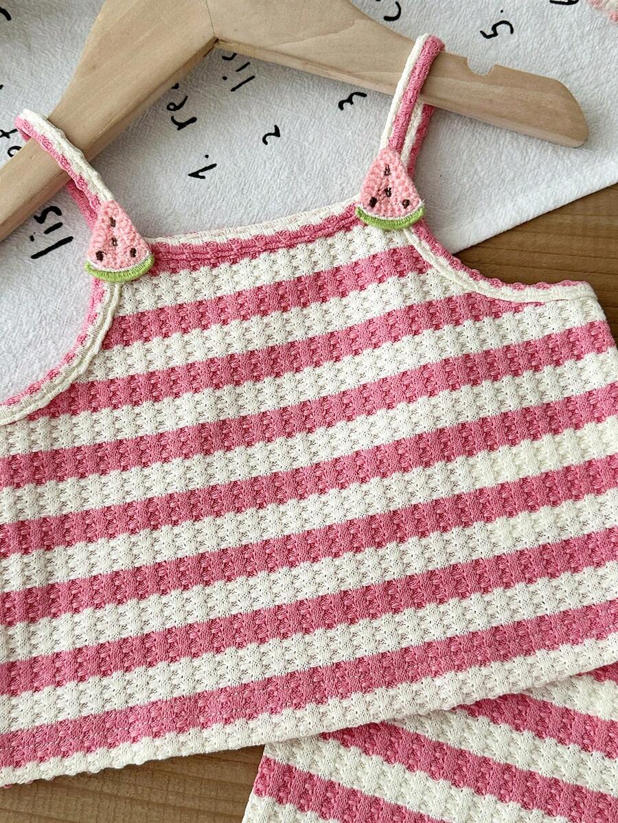 Striped Knit Camisole And Shorts Set For Baby Girls Summer Vacation Wear