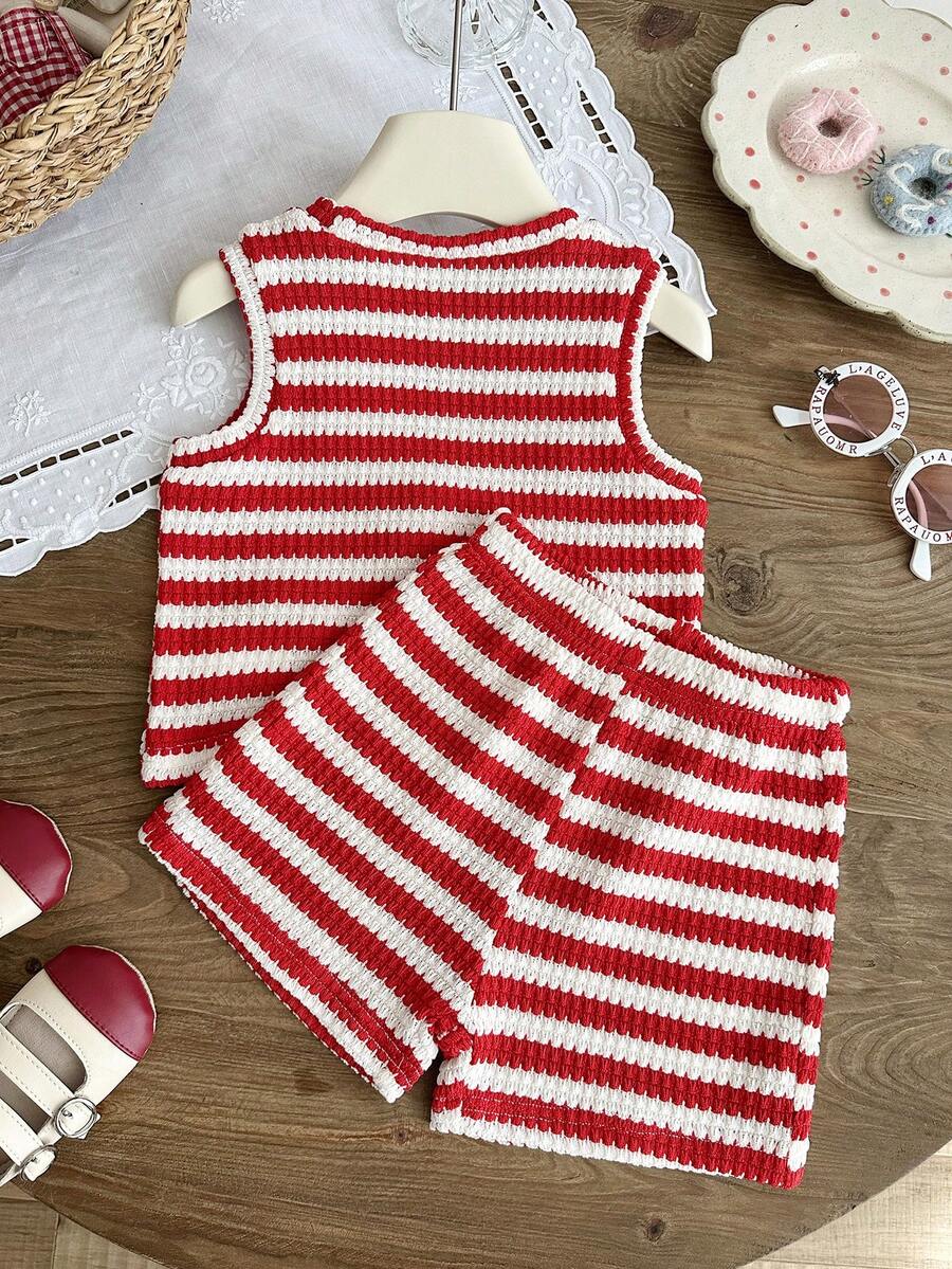 Sweet Style Strawberry Print Top & Shorts 2-Piece Set for Toddler Girls