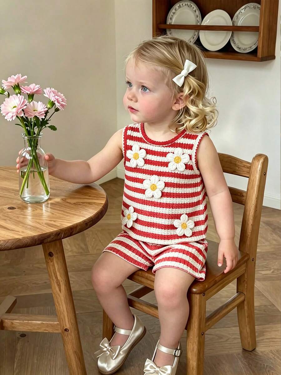 Sweet Style Strawberry Print Top & Shorts 2-Piece Set for Toddler Girls