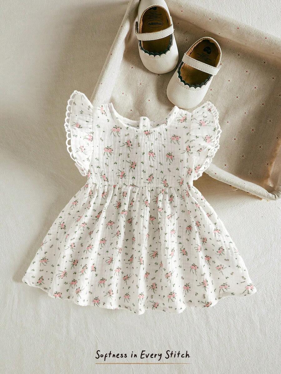 Baby Ditsy Floral Cinched Waist Dress for Cute Spring and Summer Wear