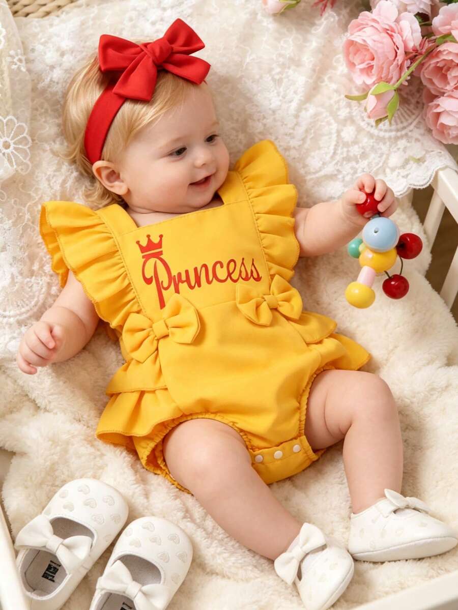 Baby Girl Crown And Letter Print Dress With Headband Cute Summer Outfit
