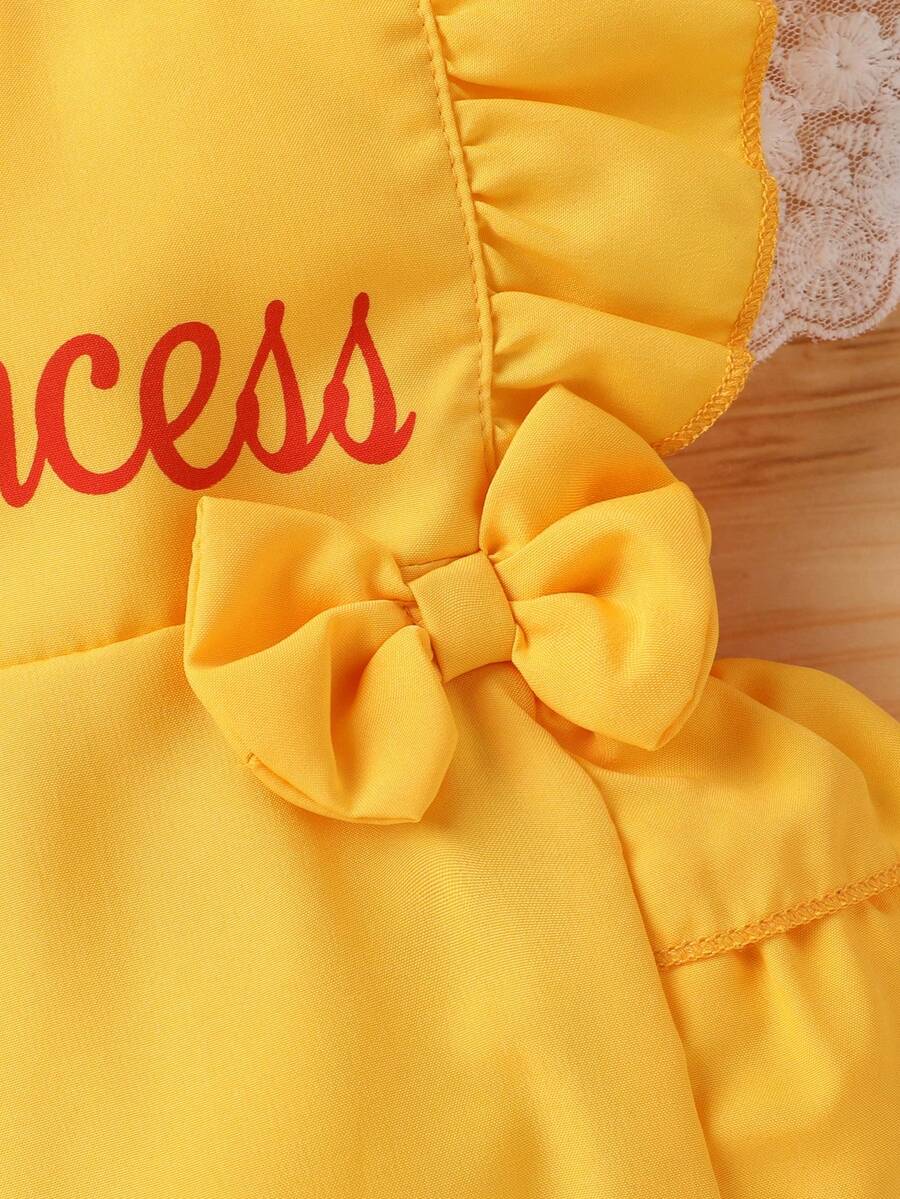Baby Girl Crown And Letter Print Dress With Headband Cute Summer Outfit
