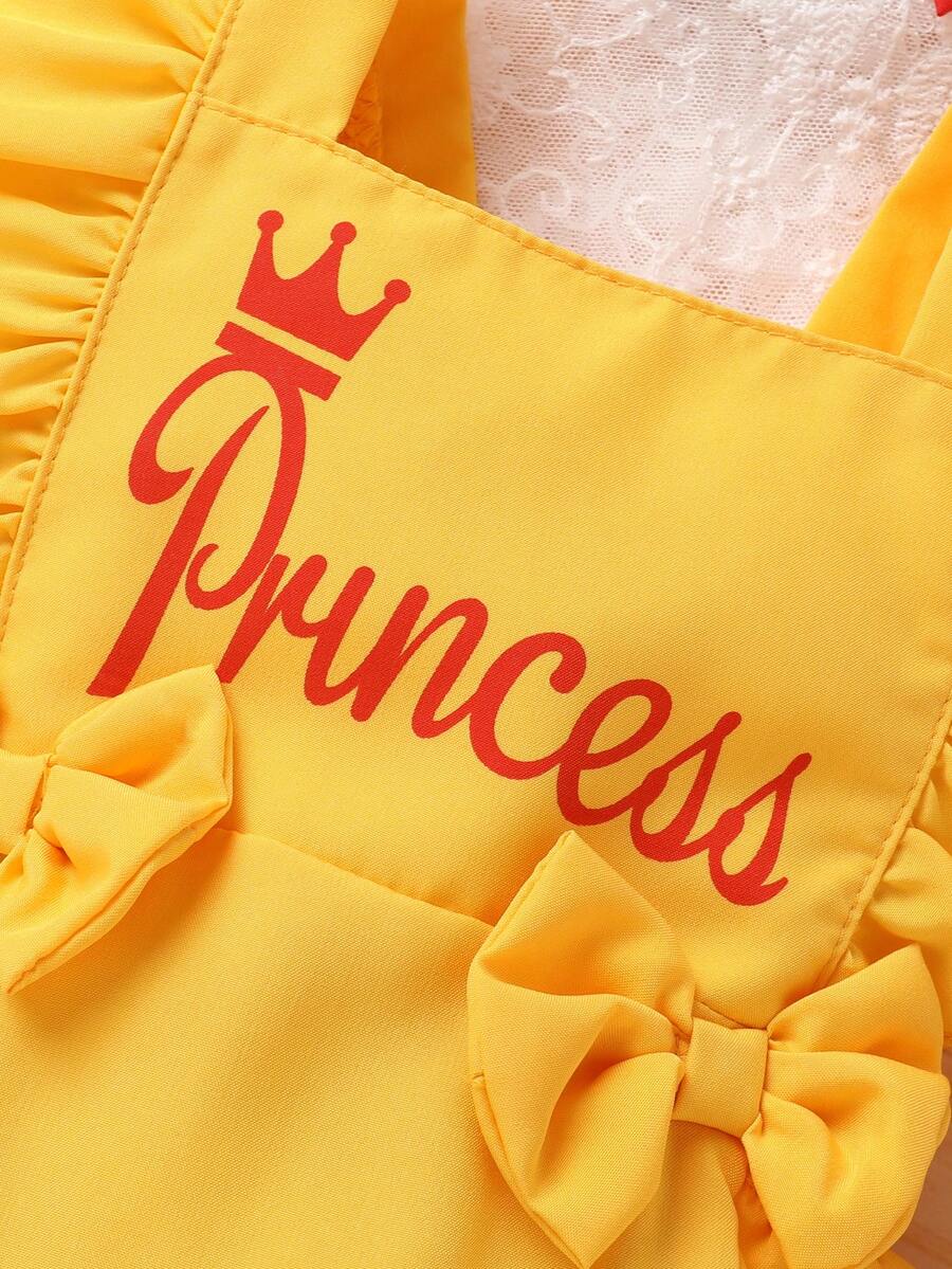 Baby Girl Crown And Letter Print Dress With Headband Cute Summer Outfit