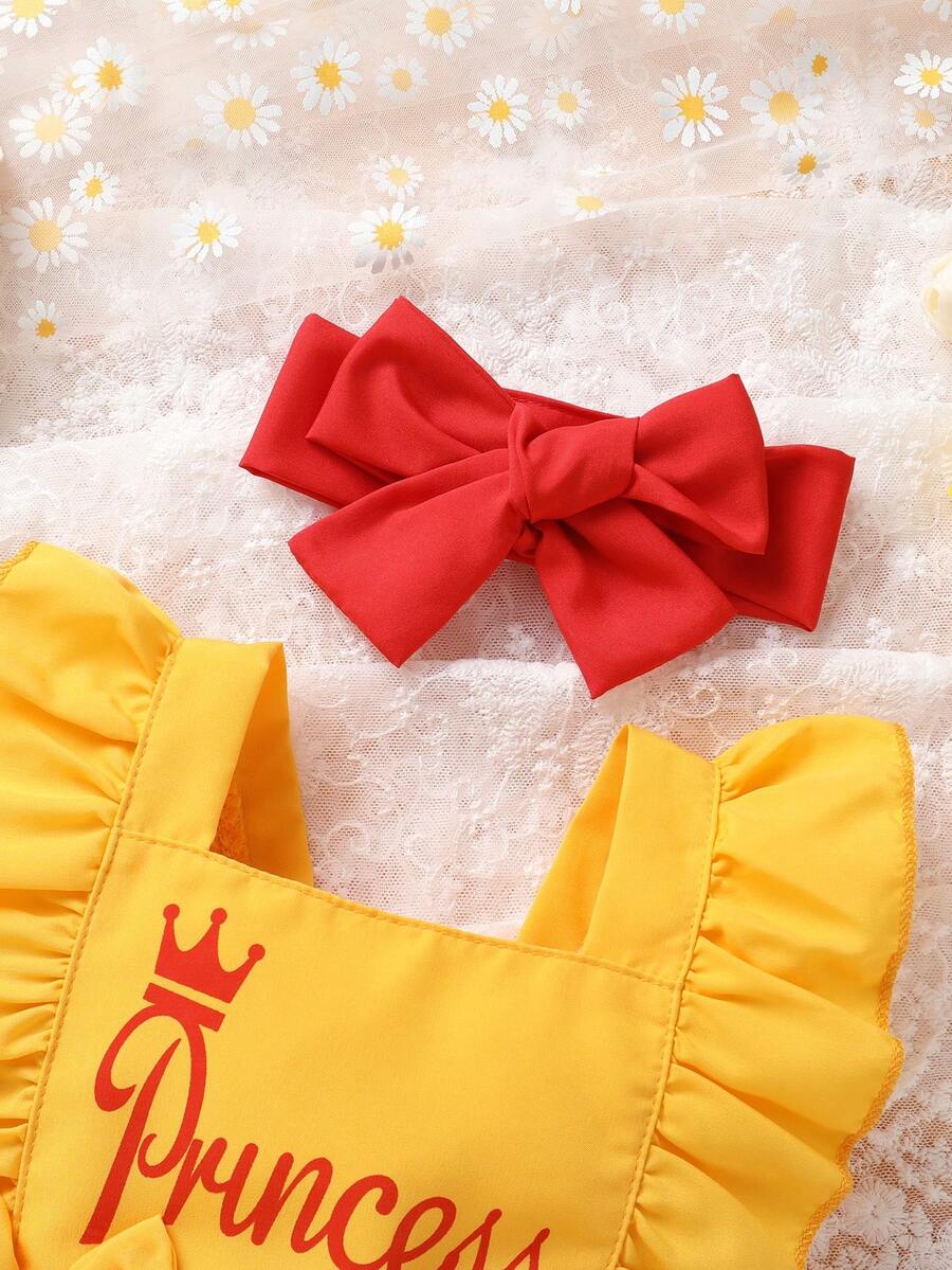 Baby Girl Crown And Letter Print Dress With Headband Cute Summer Outfit