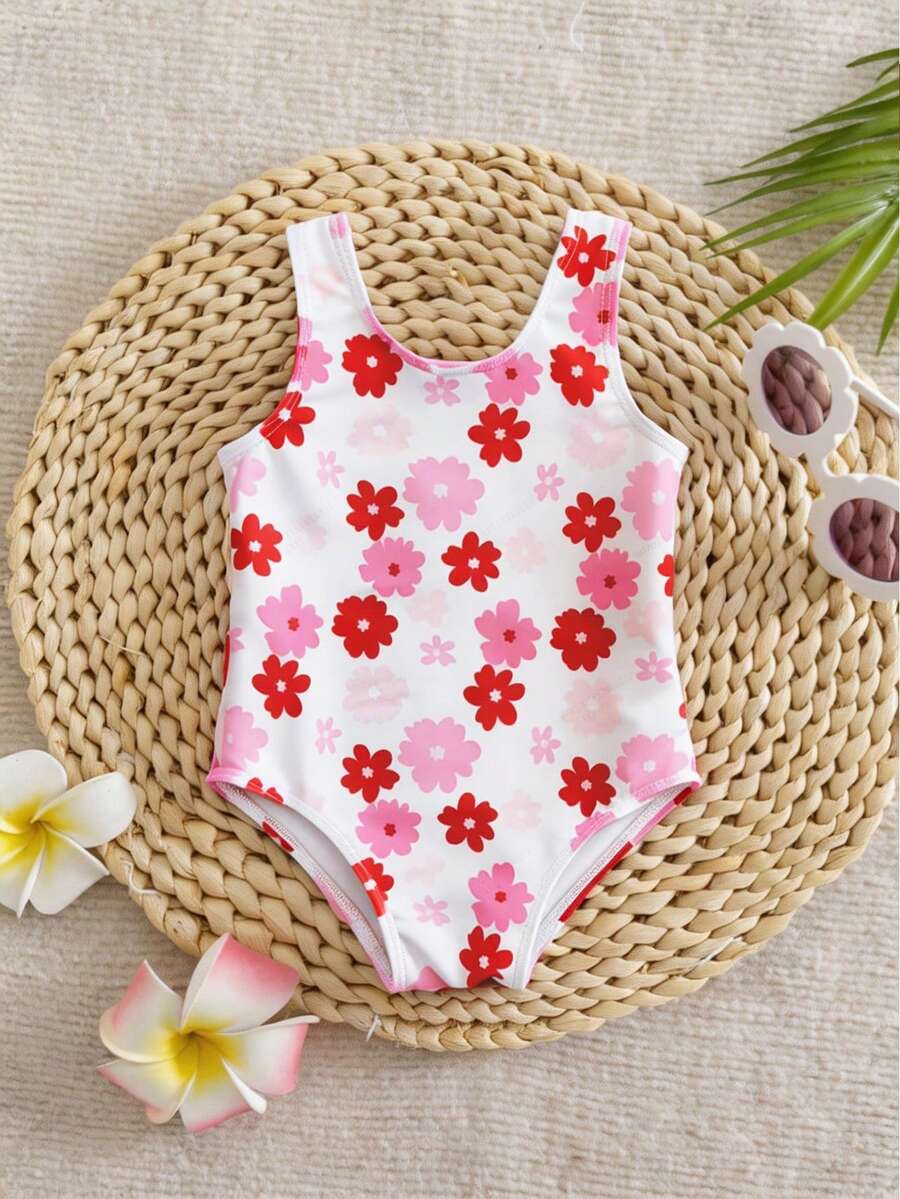 Baby Cherry Print Striped One-Piece Swimsuit for Summer Beach and Vacation Wear