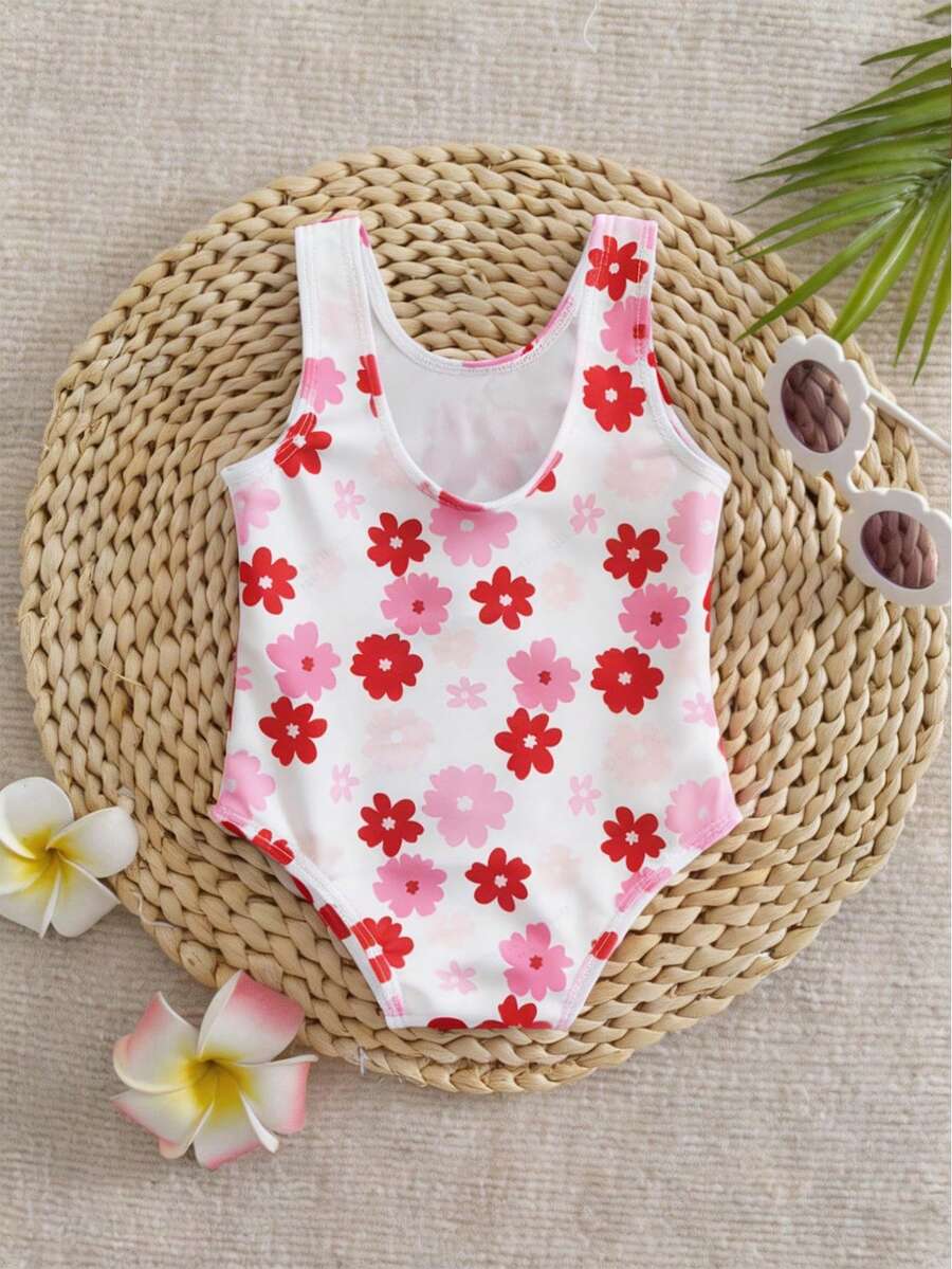 Baby Cherry Print Striped One-Piece Swimsuit for Summer Beach and Vacation Wear