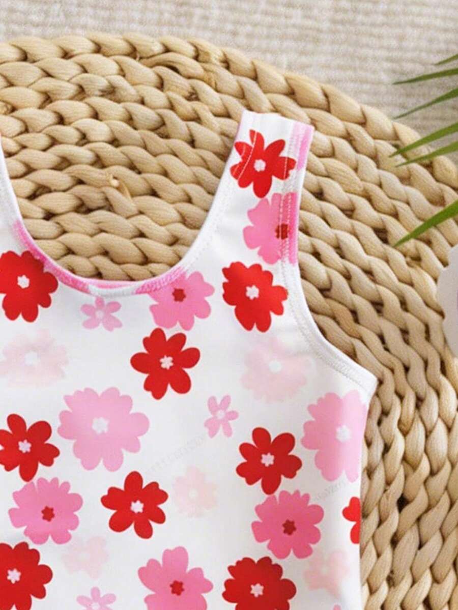 Baby Cherry Print Striped One-Piece Swimsuit for Summer Beach and Vacation Wear