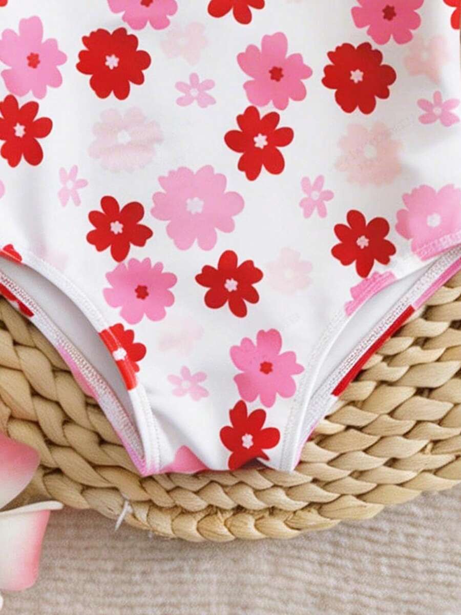 Baby Cherry Print Striped One-Piece Swimsuit for Summer Beach and Vacation Wear