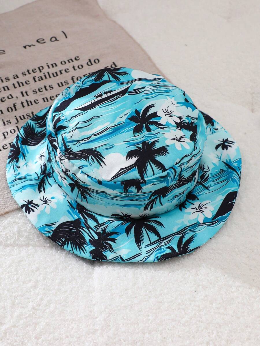 Baby Boy Letter Print Top Coconut Tree Print Shorts and Hat 3 Piece Summer Beach Vacation Outfit Set