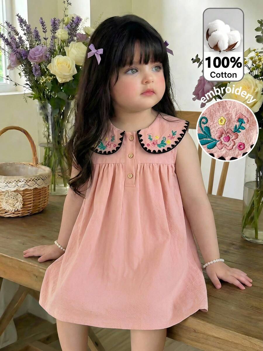 Ruffle Collar Floral Print Sleeveless Dress for Baby Girls