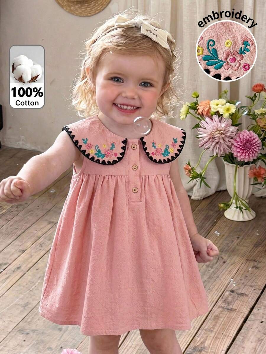 Ruffle Collar Floral Print Sleeveless Dress for Baby Girls