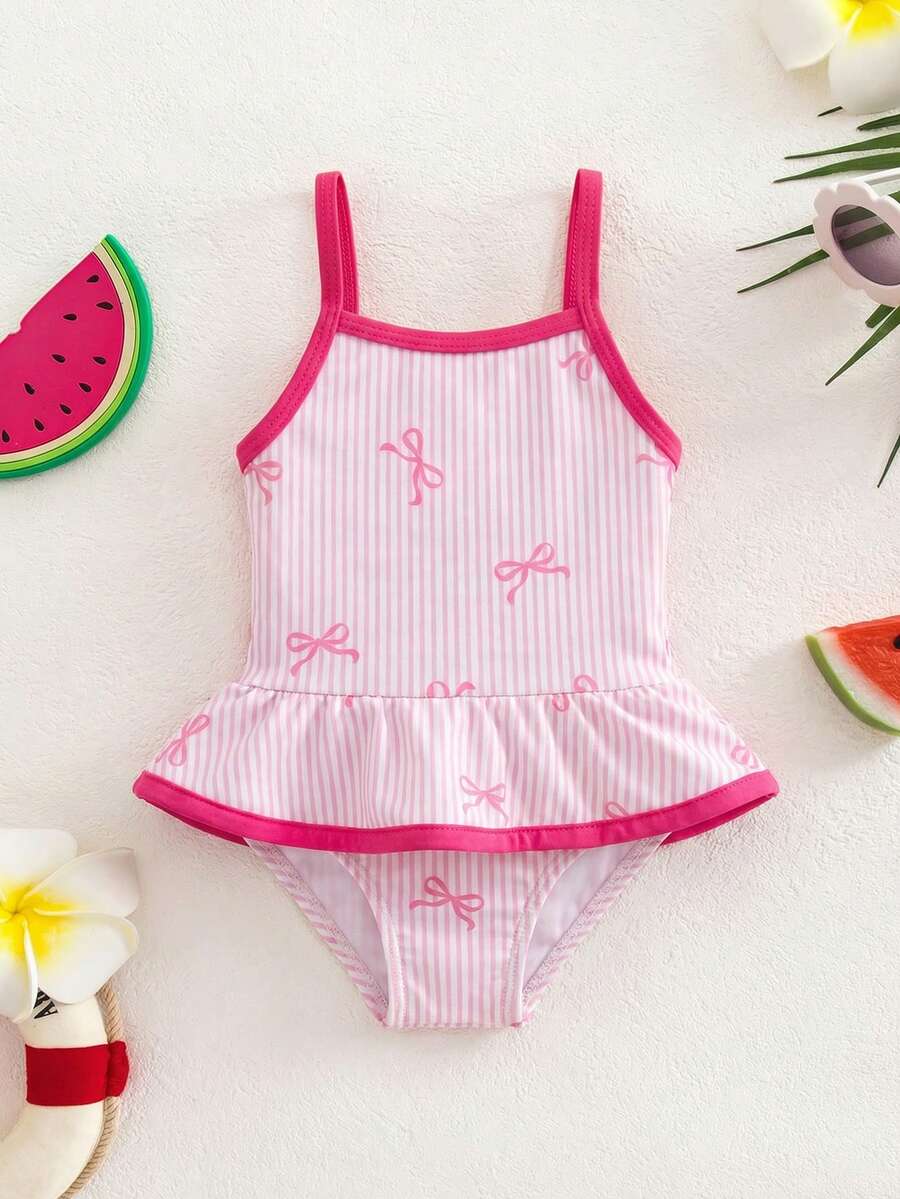 Baby Watermelon Print Ruffle Sleeveless One-Piece Swimsuit for Summer Beach Days