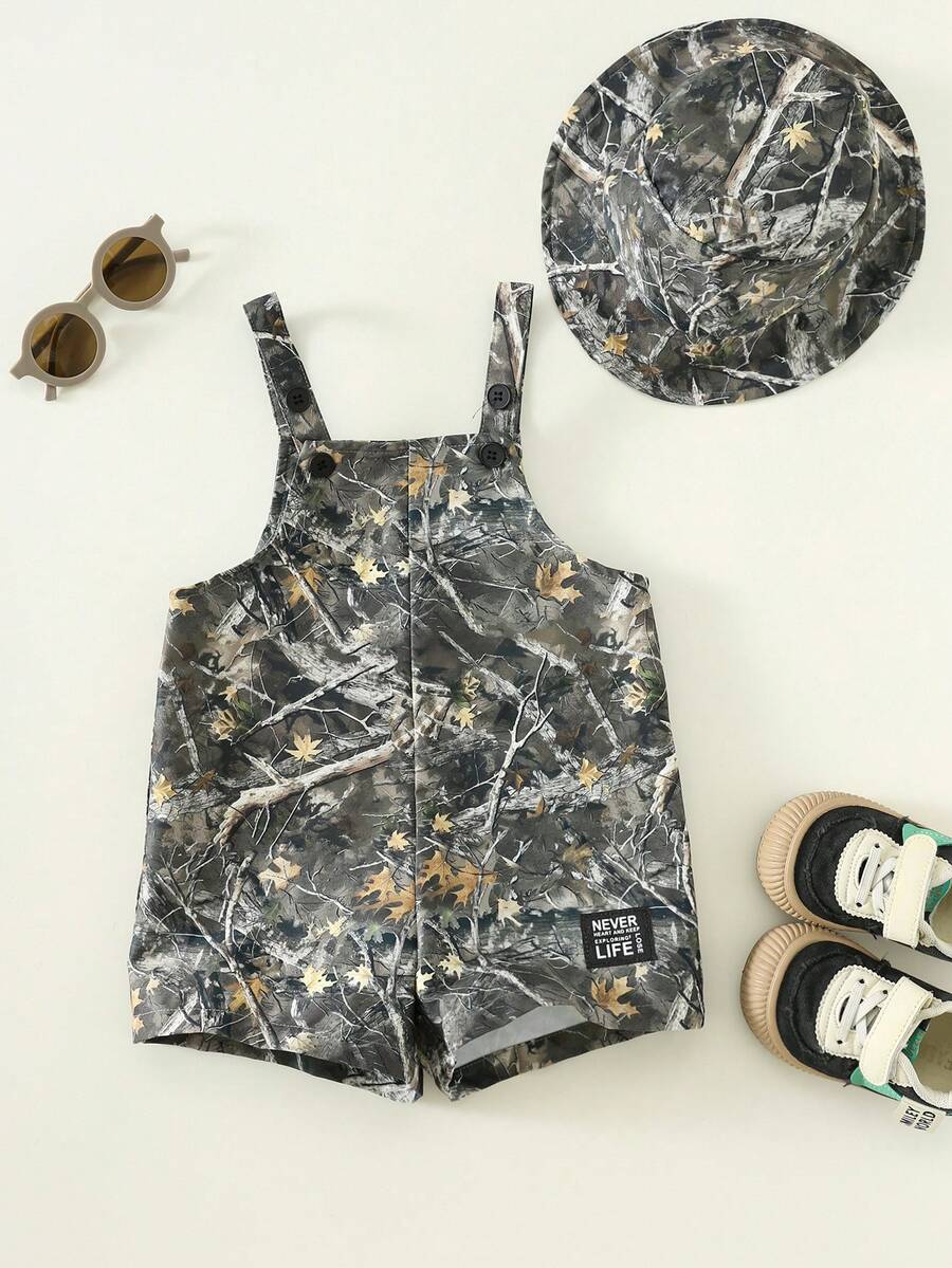 Baby Striped Bib Overalls and Bucket Hat 2 Piece Casual Summer Beach Outfit Set
