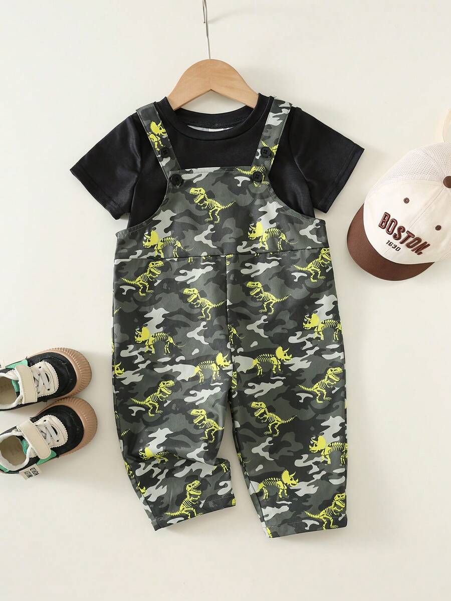 Striped Baby Boys Jumpsuit With Cartoon Bear Design Casual Kids Outfit