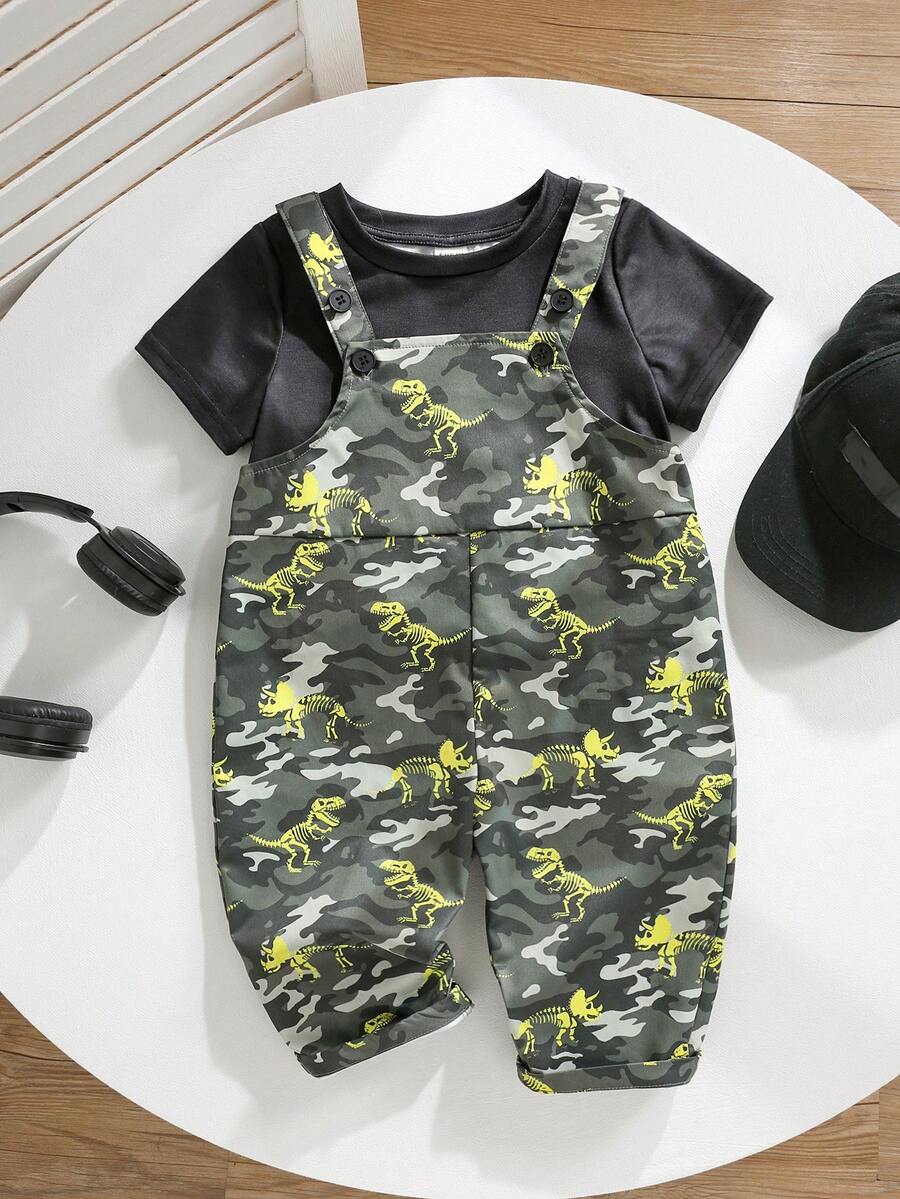 Striped Baby Boys Jumpsuit With Cartoon Bear Design Casual Kids Outfit