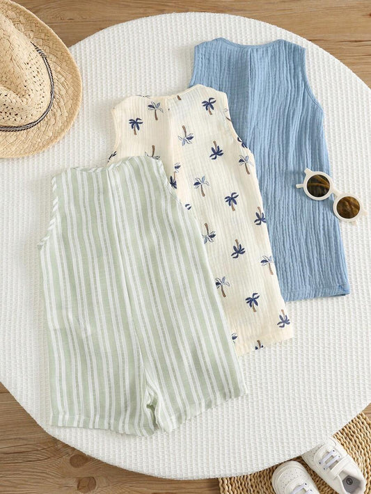 Unisex Baby Striped Romper Set Casual Vacation Outfit For Newborns