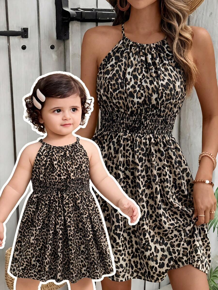 Baby Girl Leopard Print Sleeveless Dress Cute Summer Vacation Outfit Mommy and Me Matching Look