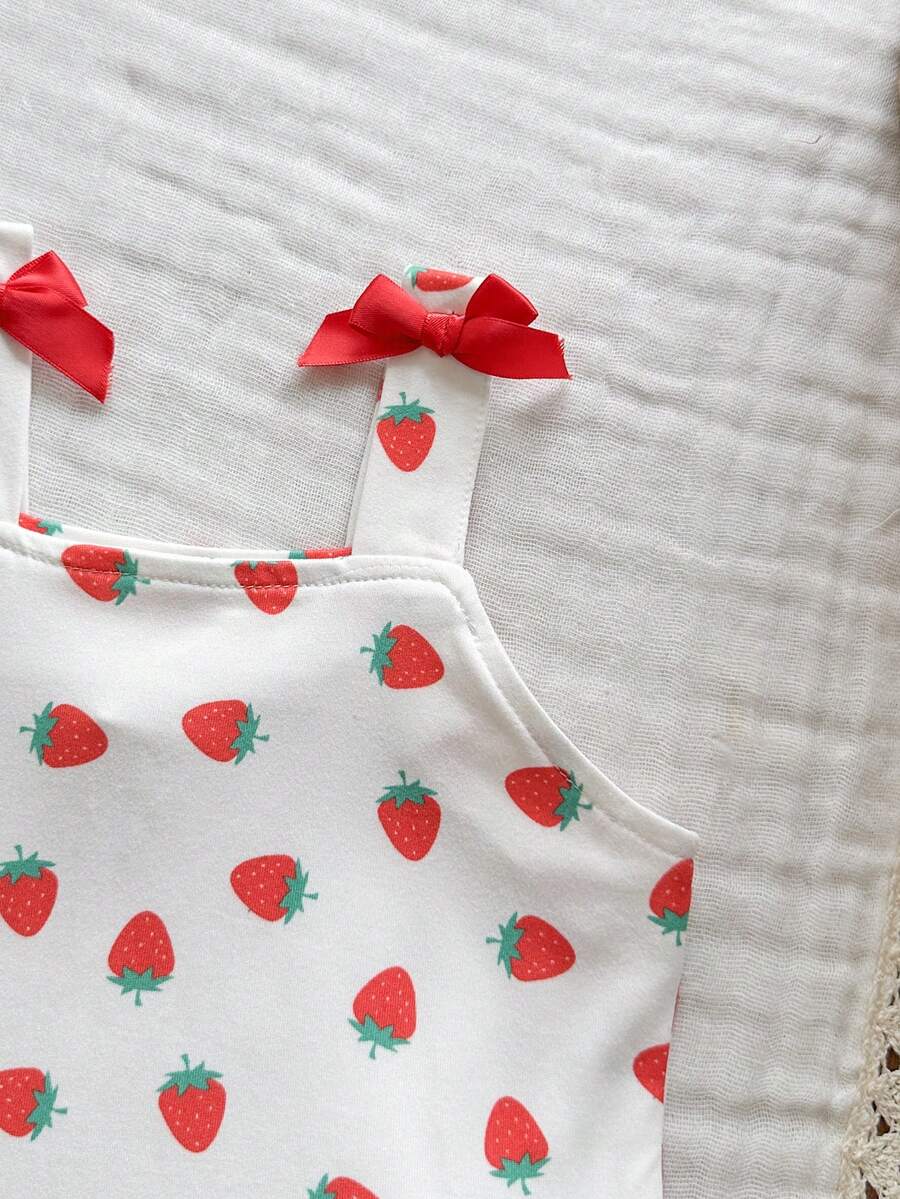 Cute Strap Vest And Shorts Set For Little Girls Cherry Print Clothing