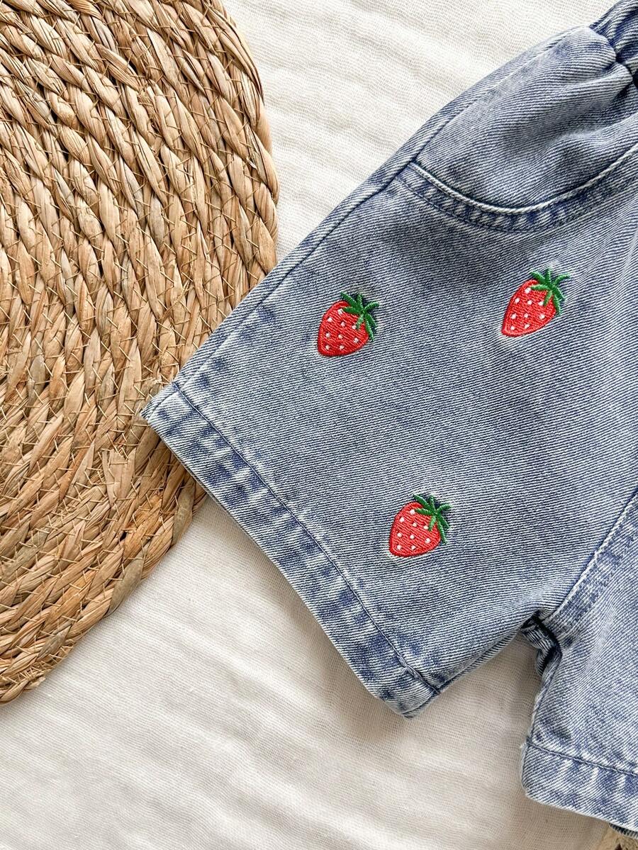 Cute Strap Vest And Shorts Set For Little Girls Cherry Print Clothing