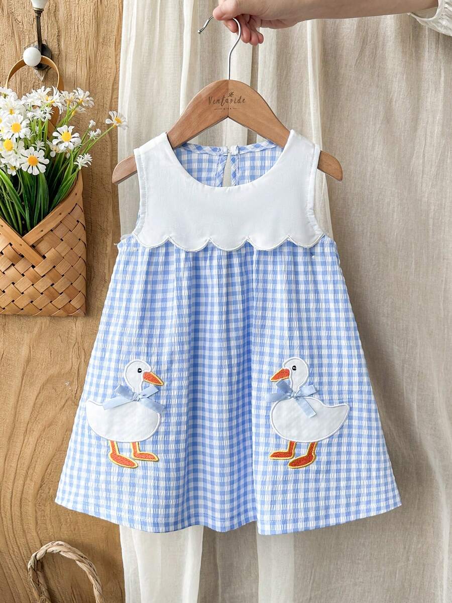 Sleeveless Long Dress with Embroidered Cartoon Duck for Toddler Girls