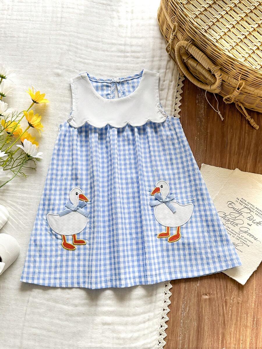 Sleeveless Long Dress with Embroidered Cartoon Duck for Toddler Girls