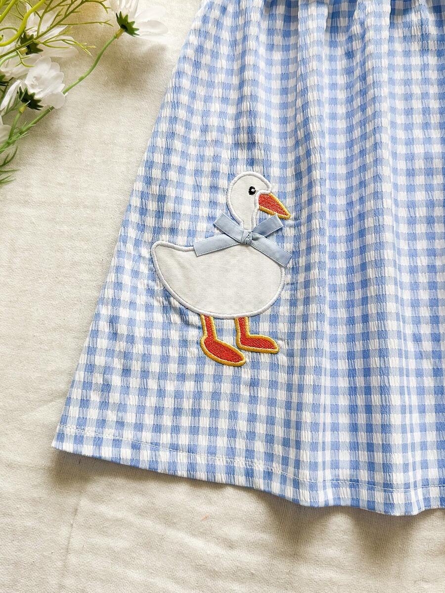 Sleeveless Long Dress with Embroidered Cartoon Duck for Toddler Girls