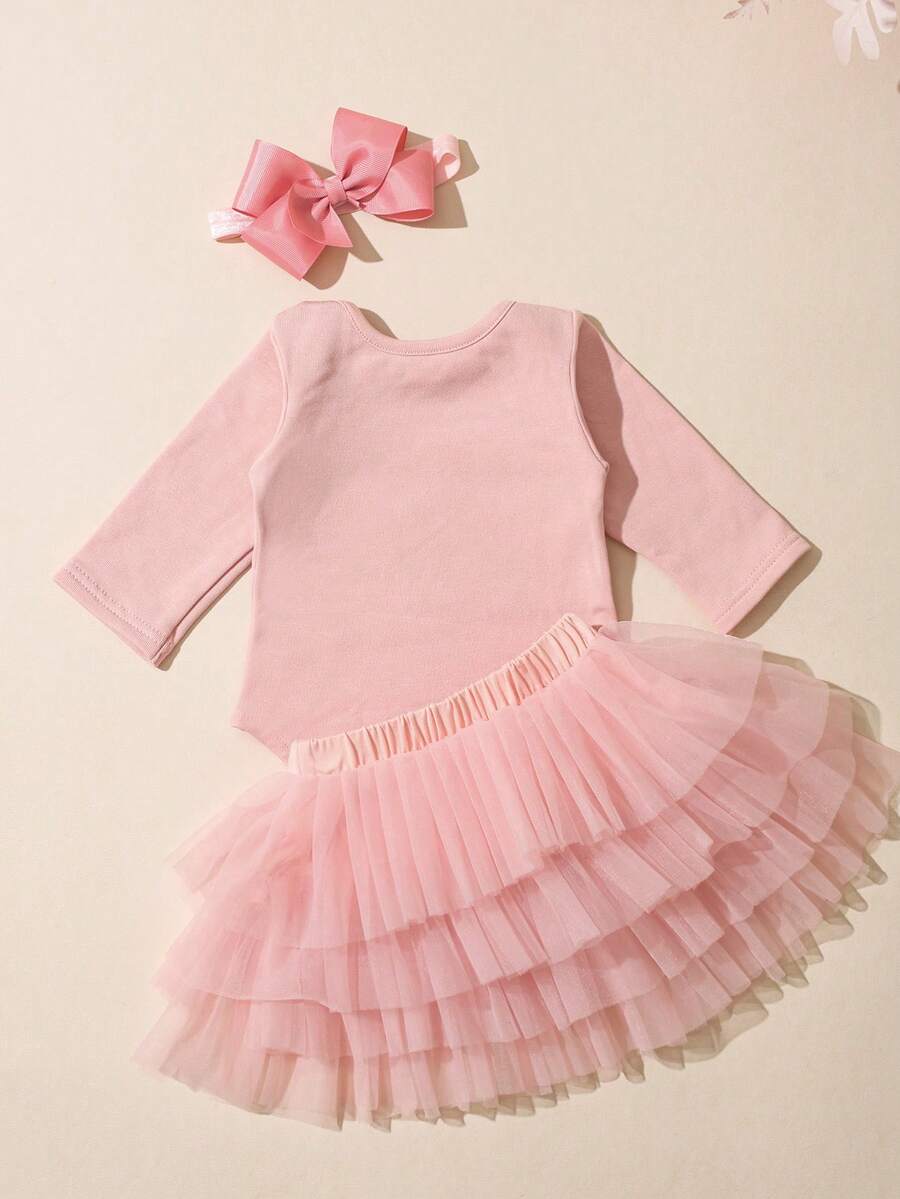 Baby Girl Romper with Tutu Skirt and Bow Headband for Photoshoots and Coming Home