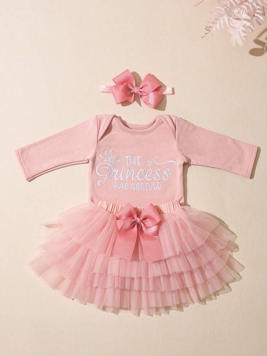 Baby Girl Romper with Tutu Skirt and Bow Headband for Photoshoots and Coming Home