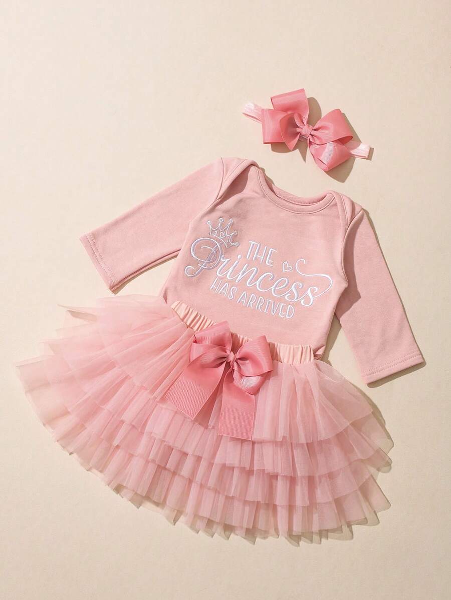 Baby Girl Romper with Tutu Skirt and Bow Headband for Photoshoots and Coming Home
