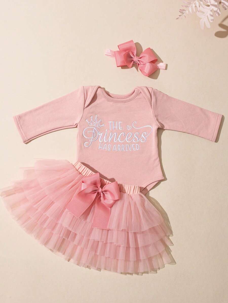 Baby Girl Romper with Tutu Skirt and Bow Headband for Photoshoots and Coming Home