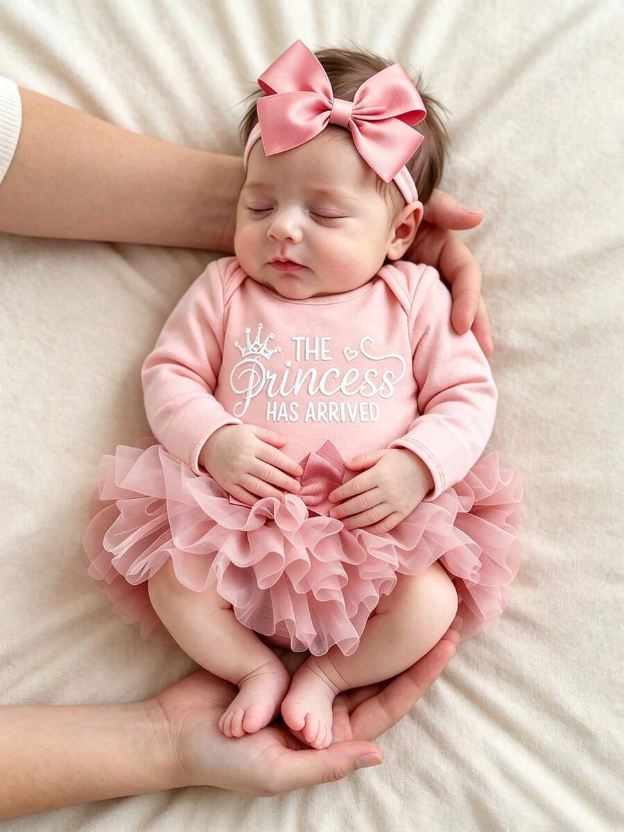 Baby Girl Romper with Tutu Skirt and Bow Headband for Photoshoots and Coming Home