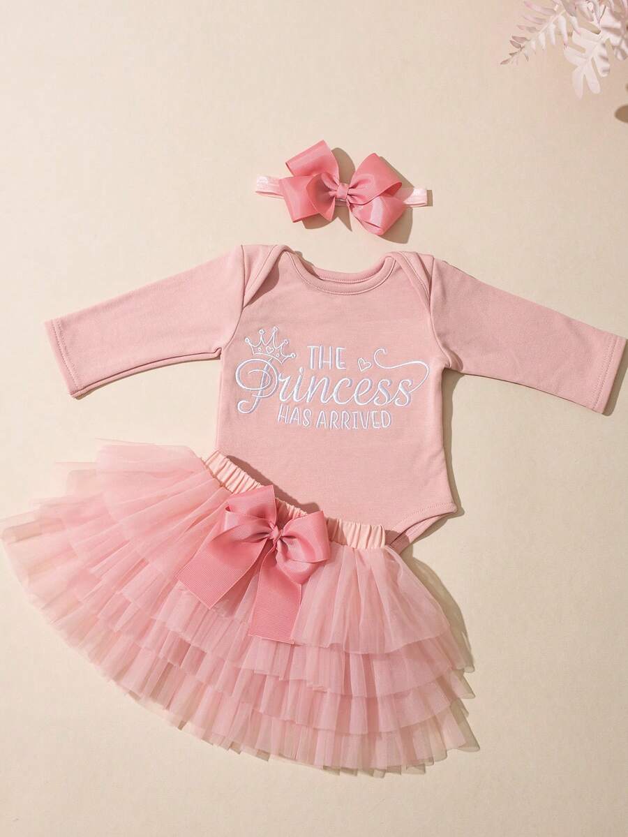 Baby Girl Romper with Tutu Skirt and Bow Headband for Photoshoots and Coming Home