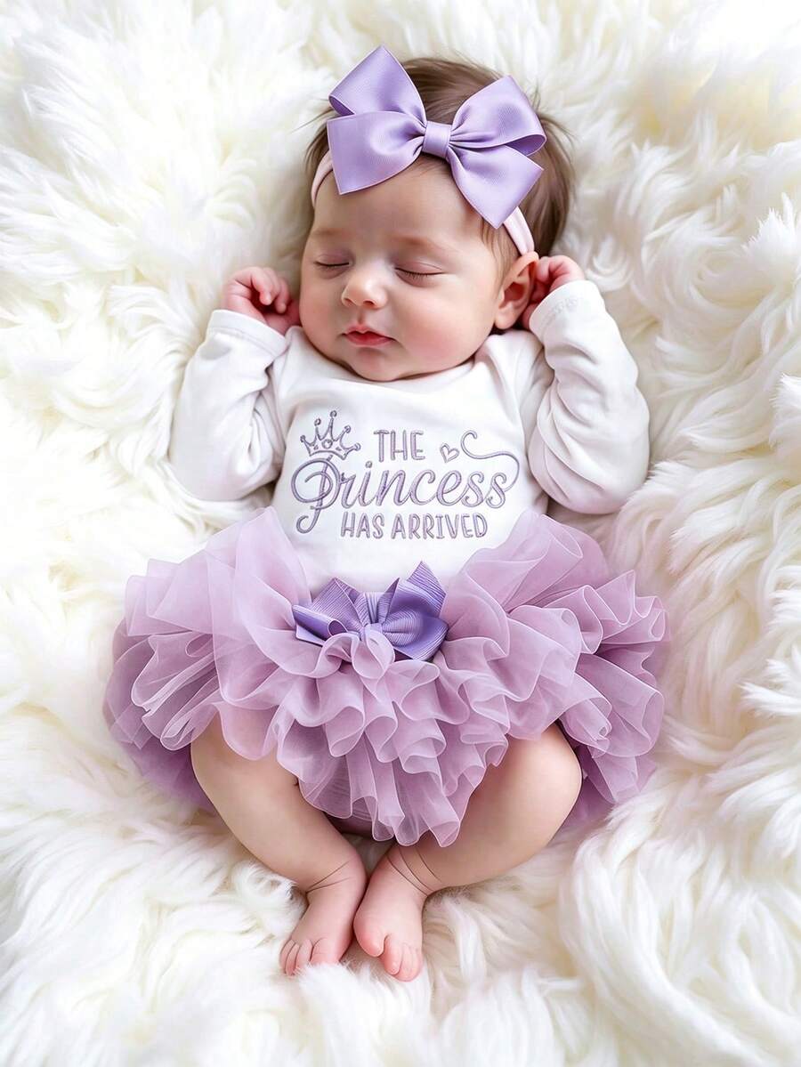 Baby Girl Romper with Tutu Skirt and Bow Headband for Photoshoots and Coming Home