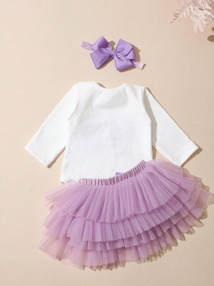 Baby Girl Romper with Tutu Skirt and Bow Headband for Photoshoots and Coming Home