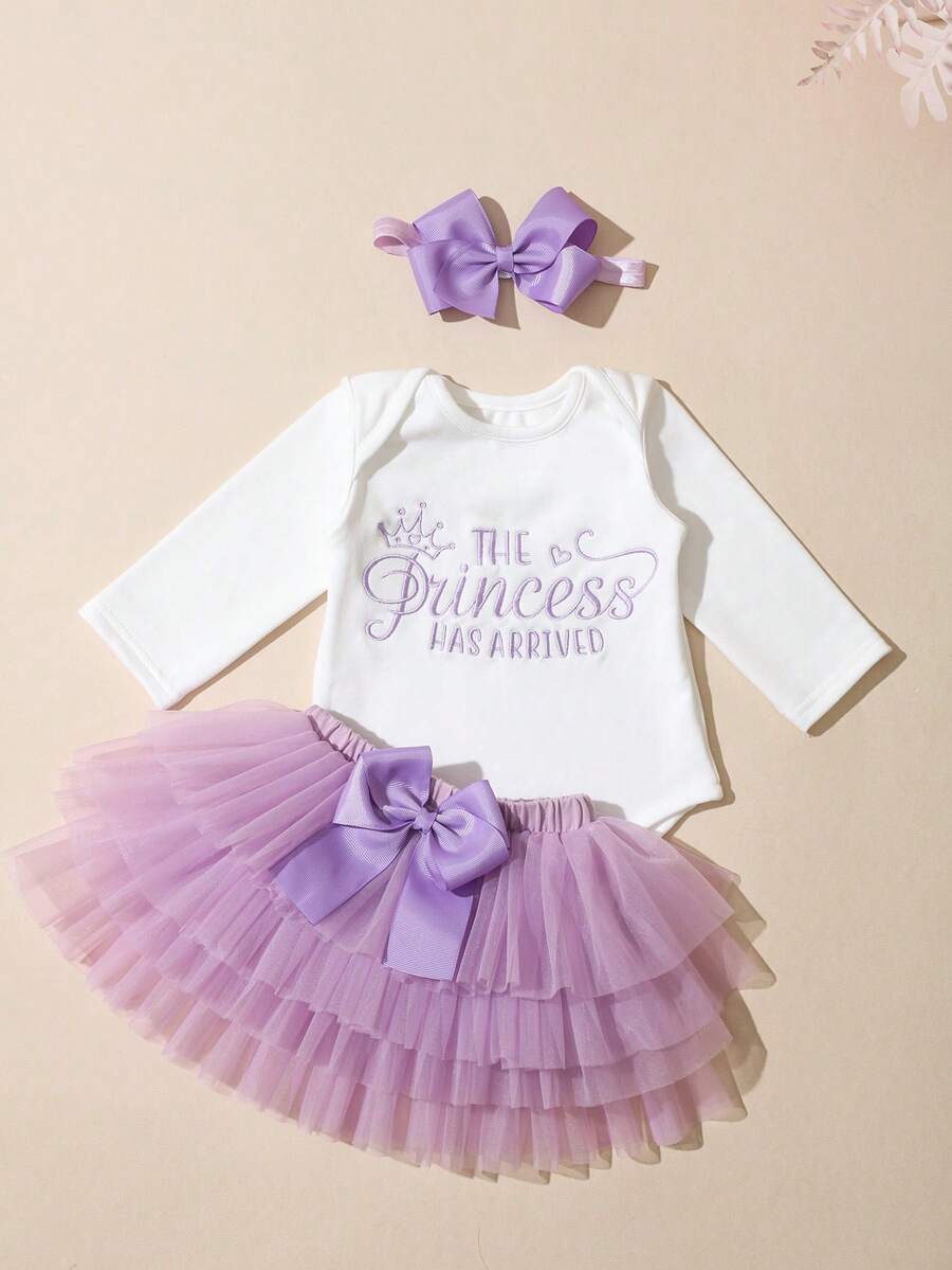 Baby Girl Romper with Tutu Skirt and Bow Headband for Photoshoots and Coming Home