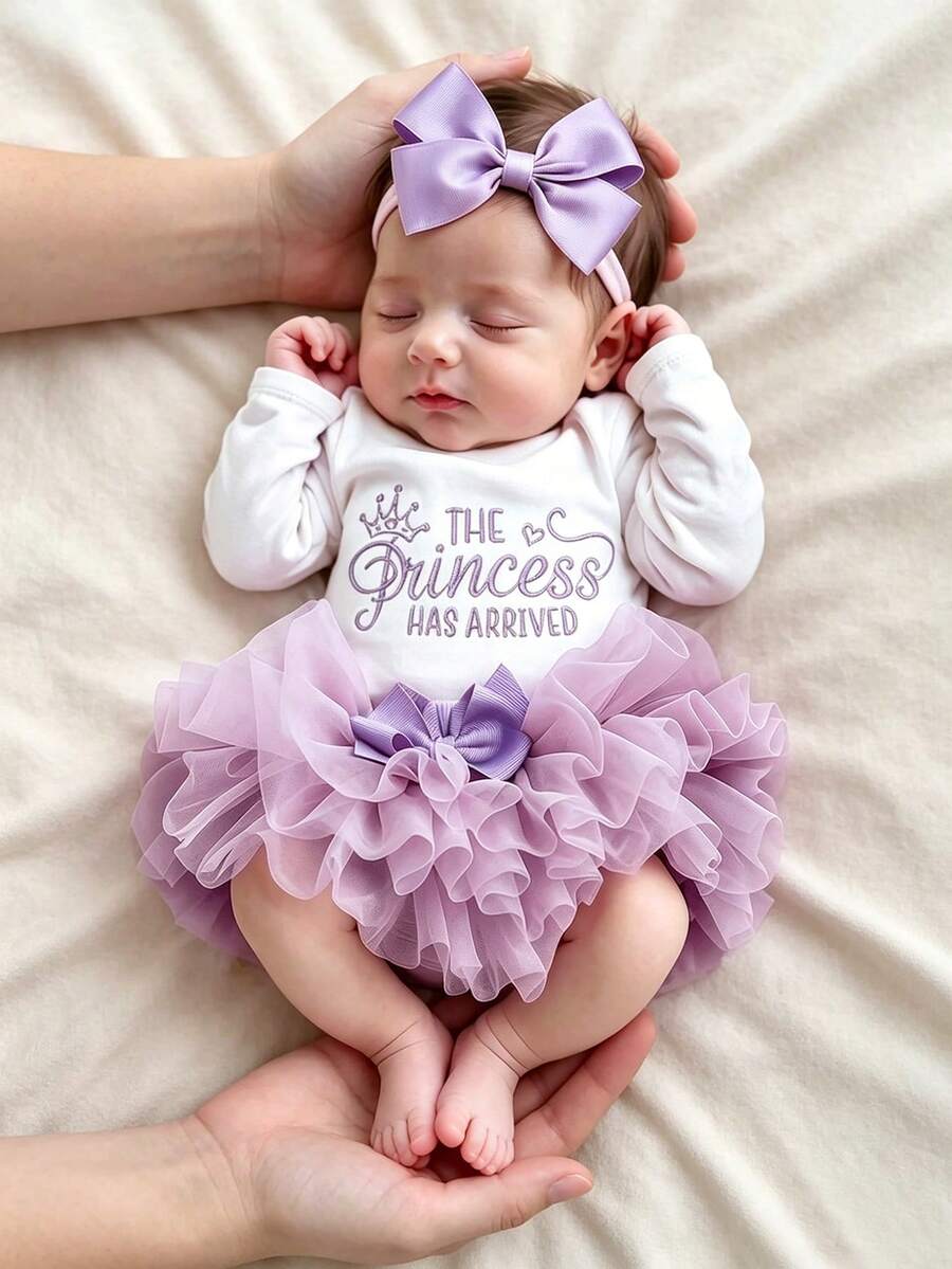 Baby Girl Romper with Tutu Skirt and Bow Headband for Photoshoots and Coming Home