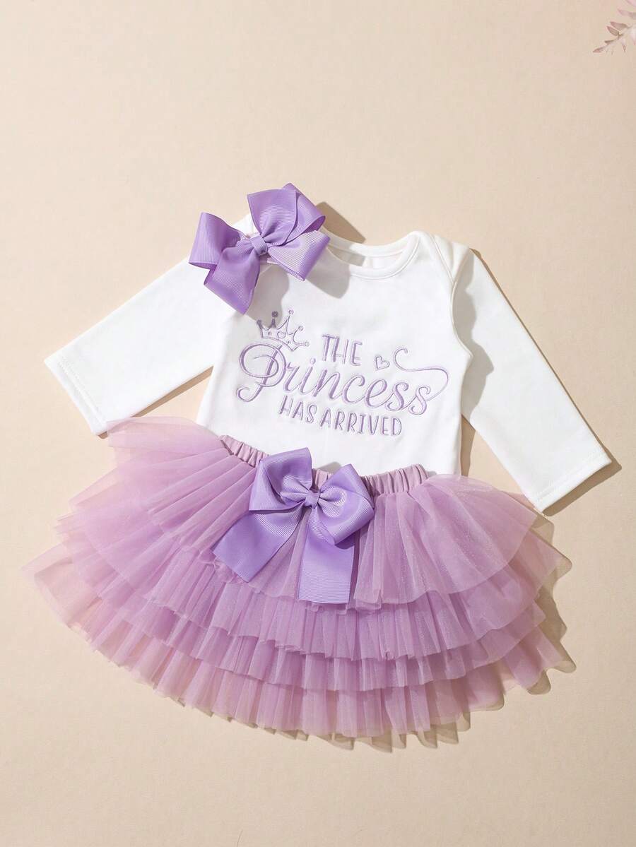 Baby Girl Romper with Tutu Skirt and Bow Headband for Photoshoots and Coming Home