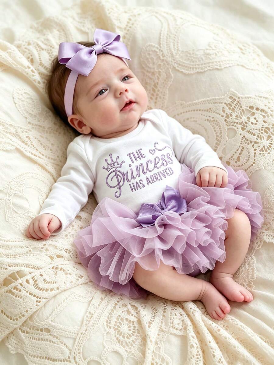 Baby Girl Romper with Tutu Skirt and Bow Headband for Photoshoots and Coming Home
