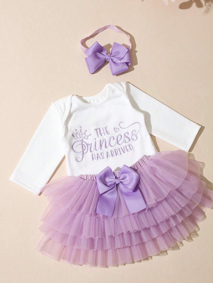Baby Girl Romper with Tutu Skirt and Bow Headband for Photoshoots and Coming Home
