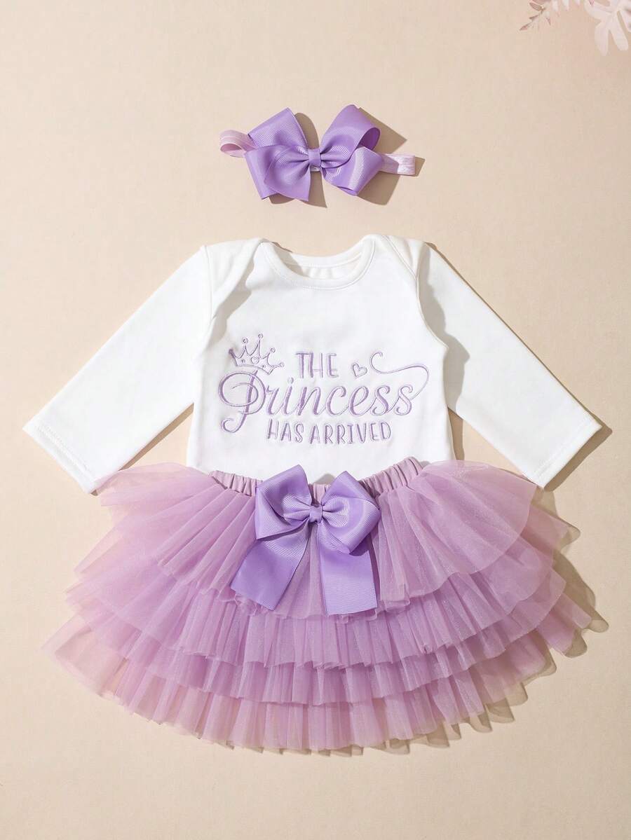 Baby Girl Romper with Tutu Skirt and Bow Headband for Photoshoots and Coming Home