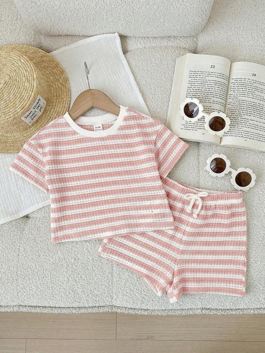 Rainbow Top And Elastic Waist Shorts Set For Toddler Girls Casual Wear