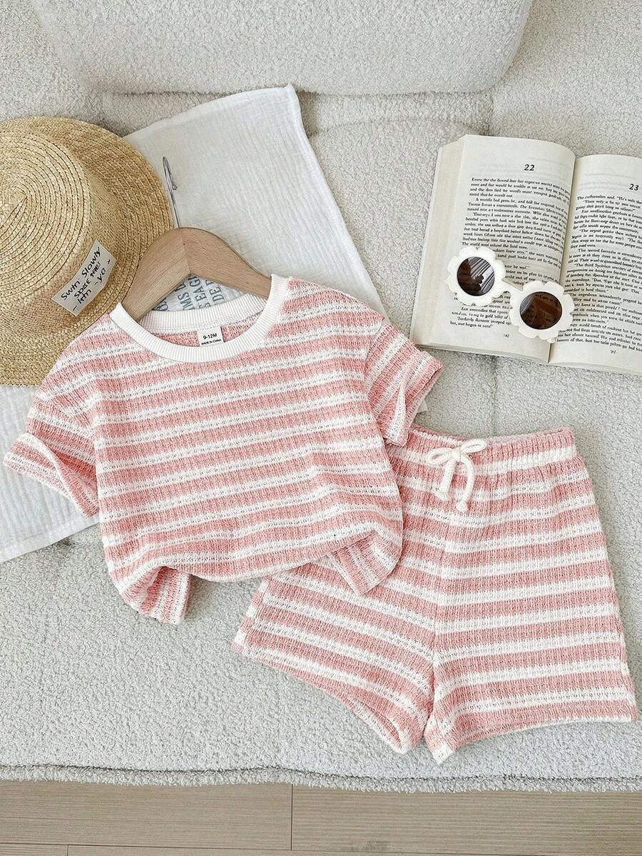 Rainbow Top And Elastic Waist Shorts Set For Toddler Girls Casual Wear