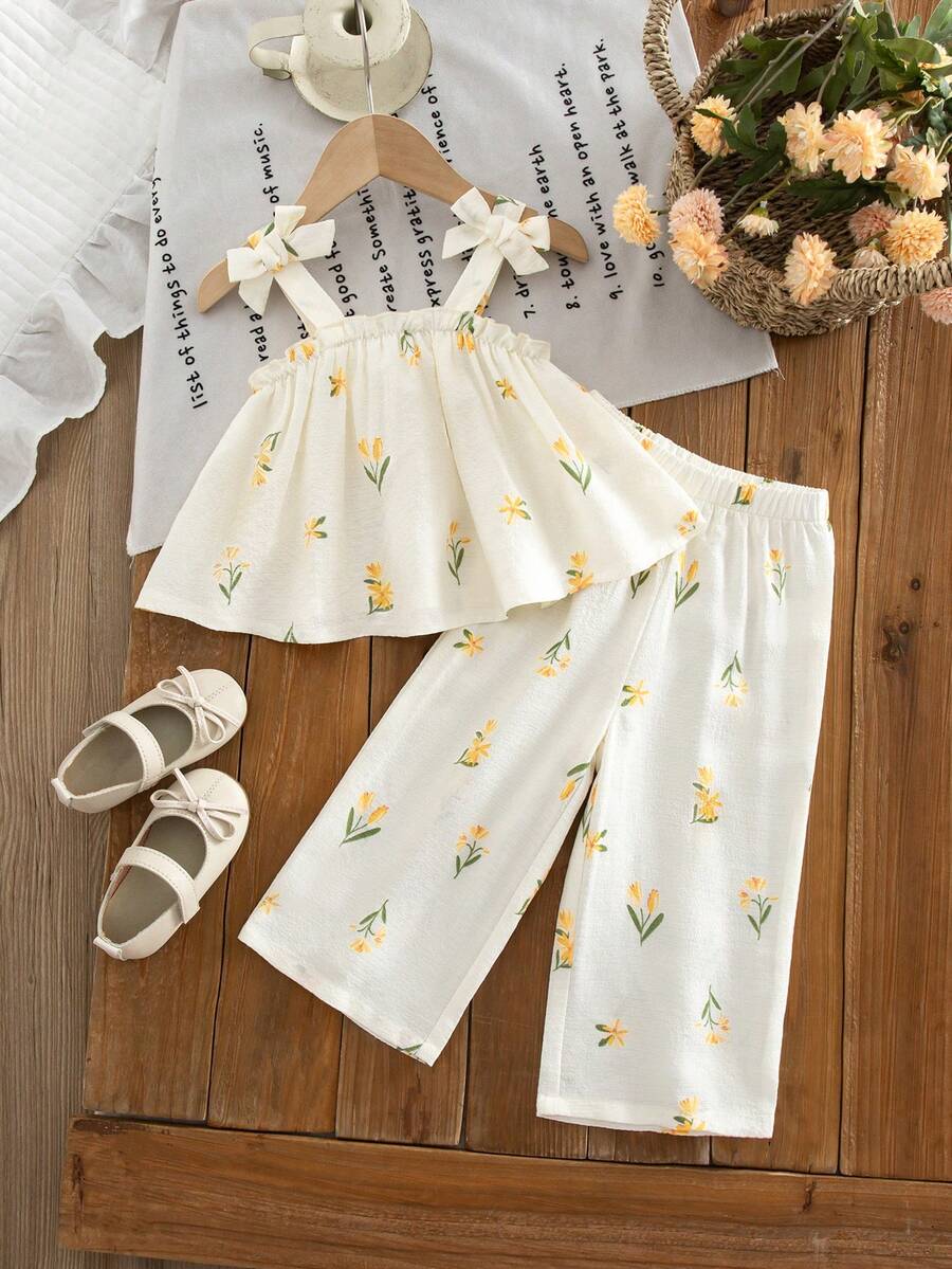 Fashion Striped Camisole Set For Baby Girls Casual Everyday Summer Clothing