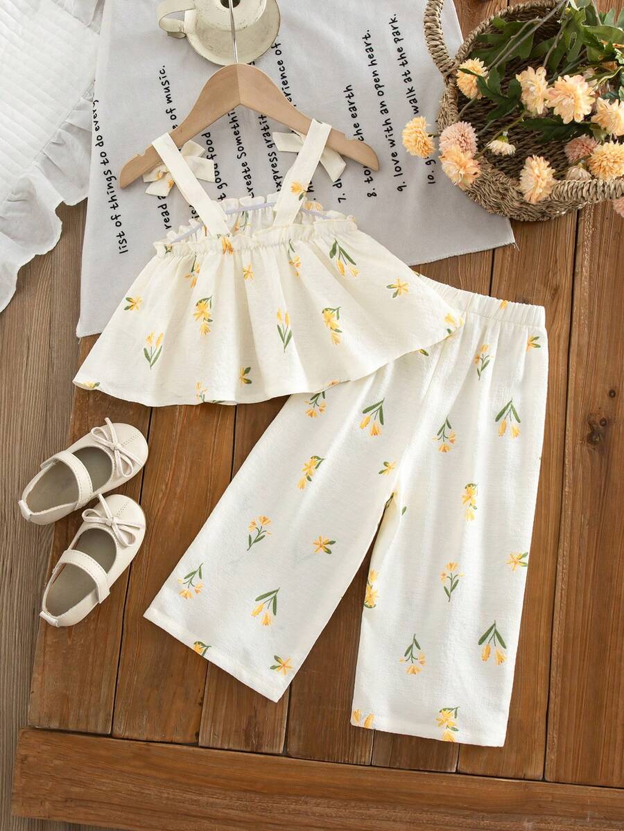 Fashion Striped Camisole Set For Baby Girls Casual Everyday Summer Clothing