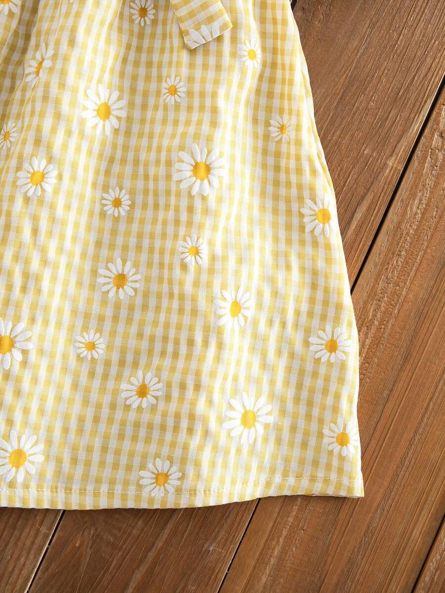 Green Plaid Short Sleeve Dress for Baby Girls - Cute Bow Accent Summer Outfit