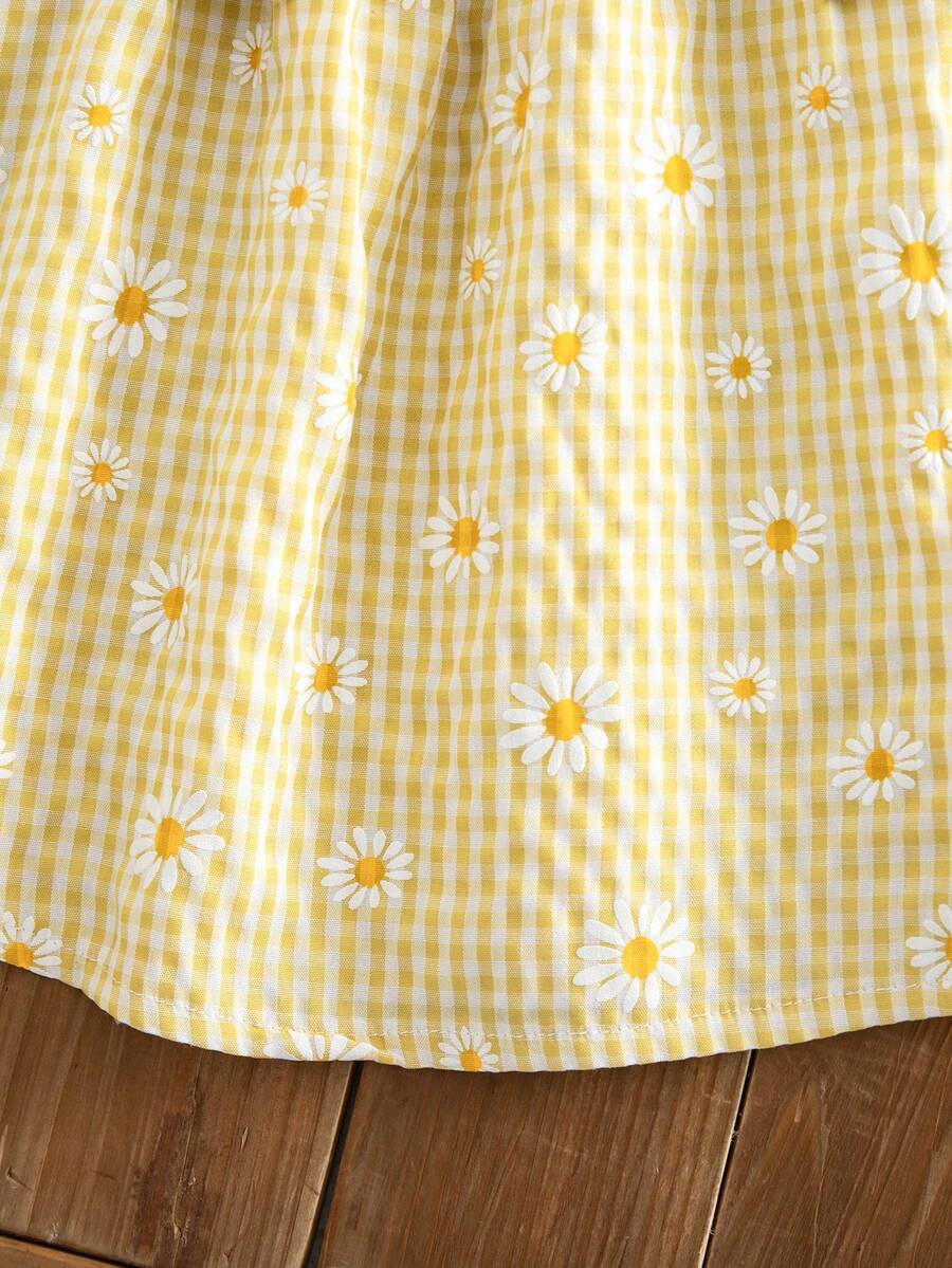 Green Plaid Short Sleeve Dress for Baby Girls - Cute Bow Accent Summer Outfit