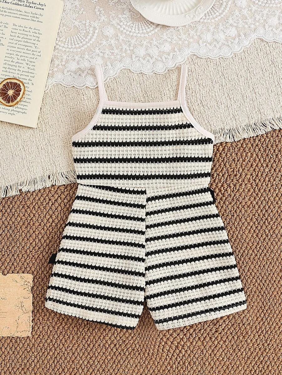 Cute Baby Girl Sleeveless Ribbed Short Jumpsuit With Bow Detail Casual Summer Wear