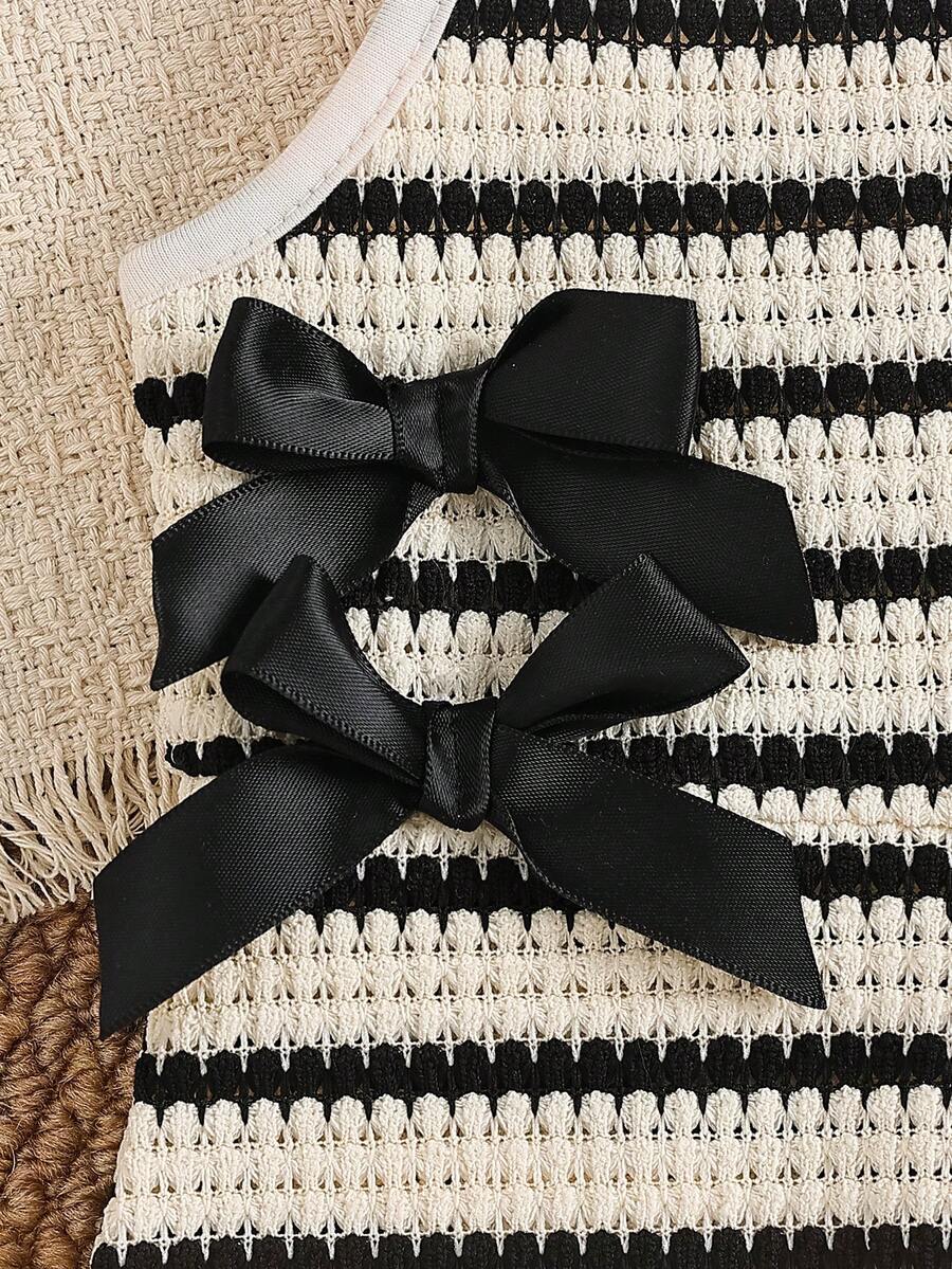 Cute Baby Girl Sleeveless Ribbed Short Jumpsuit With Bow Detail Casual Summer Wear